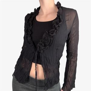 Review Pulse european vintage sheer mesh ruffle sheer tie front blouse - small